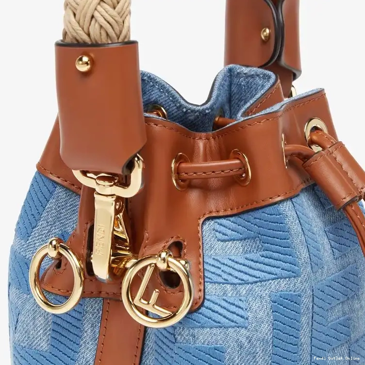Cheap FF with In Motif Bucket Handle Mini Mon Straw Fendi Blue Straw Tresor Bag 0417